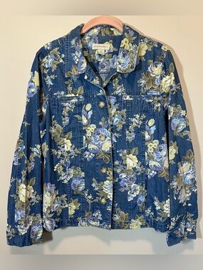 Appleseed’s Floral Denim Jean Jacket Women’s Medium Boho Spring